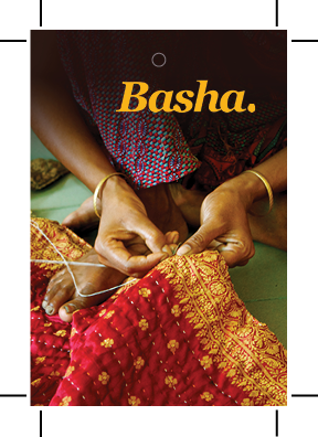 Swing tag front for Basha Luxe Kantha Blanket